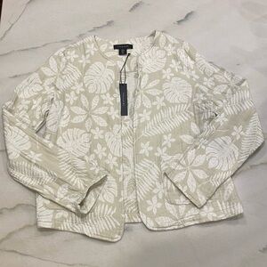 Tahari Jacket size Small Linen Cotten Blend Tan White NWT